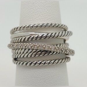 David Yurman Crossover 925 Silver Multi-Band Ring with Diamonds